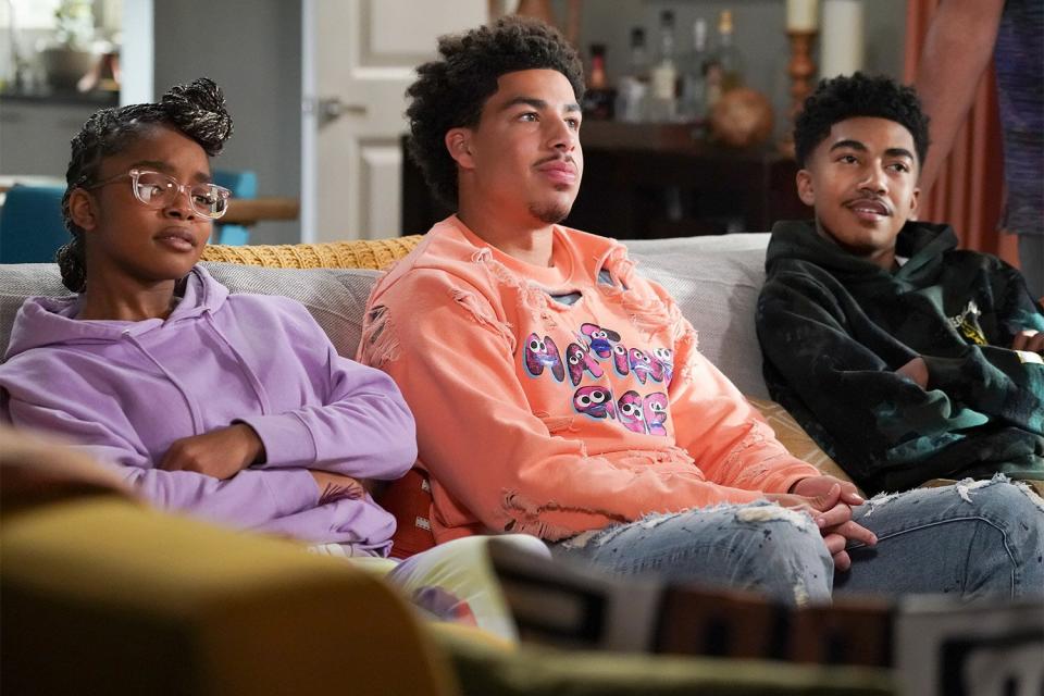 BLACK-ISH - “Homegoing” – As Pops and Ruby prepare to move away, Dre and Bow consider if they should make a big life change as well. Grappling with this idea at work, Dre receives some unexpected advice from Simone Biles, who tells him to follow his heart. The Johnsons prepare for their goodbyes in the series finale of the beloved comedy series “black-ish,” airing TUESDAY, APRIL 19 (9:00-9:31 p.m. EDT), on ABC. (ABC/Richard Cartwright) MARSAI MARTIN, MARCUS SCRIBNER, MILES BROWN