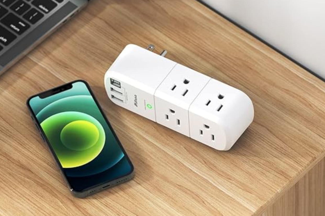 photo of USB Outlet Extender Surge Protector - with Rotating Plug, 6 AC Multi Plug Outlet and 3 USB Ports (1 USB C), 3-Sided Swivel Power Strip with Spaced Outlet Splitter for Home, Office, Travel