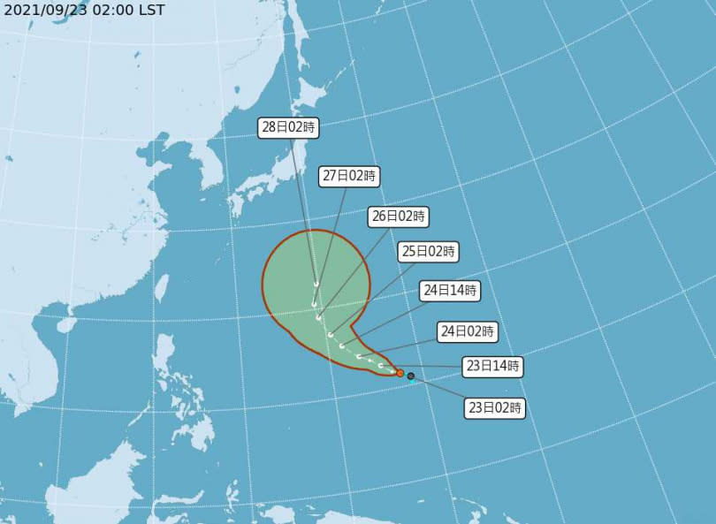 熱帶氣壓TD18路徑預測。（圖／中央氣象局）