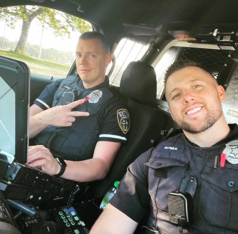 Fallen Milwaukee Police Officer Peter Jerving (left) is seen with his partner officer James Nowak. Nowak was involved in a crash with a semitruck in Oak Creek on Dec. 3, 2023.