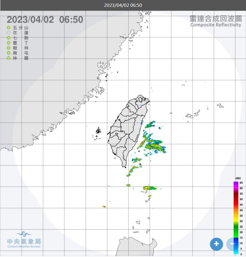 花東及中南部山區有局部短暫雨。（圖／中央氣象局）