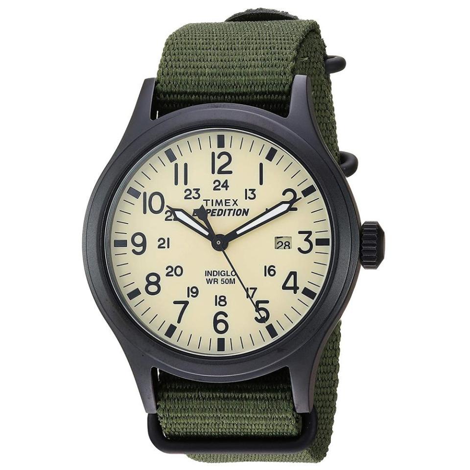 Timex Men's TW4B15500 Expedition Scout 40mm Green/Black/Cream Nylon Slip-Thru Strap Watch