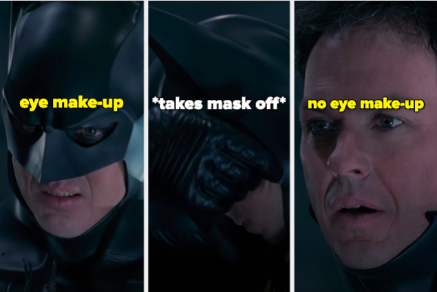 Batman has eye make-up one moment, then the next, it's gone