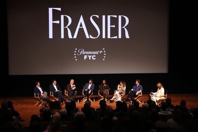 <p>Jesse Grant/Getty</p> The cast and crew of 'Frasier,' including Peri Gilpin (right), at the FYC Event on April 09, 2024 in Los Angeles