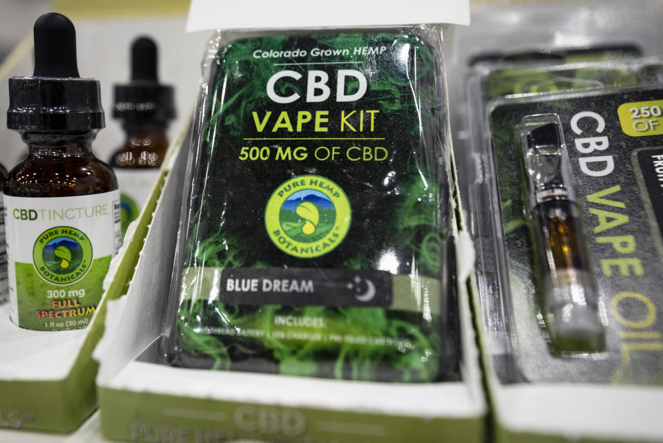 CBD vape kit is displayed during Cannabis World Congress &amp; Business Expo in Los Angeles, California on September 27, 2018. The annual Cannabis World Congress &amp; Business Exposition is a business-to-business trade show event for the legalized cannabis industry.  (Photo by Ronen Tivony/NurPhoto via Getty Images)