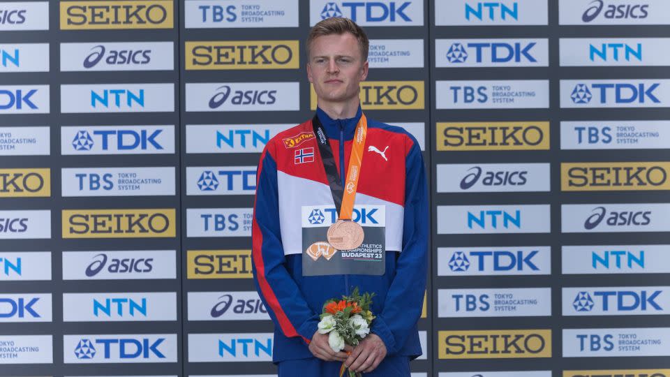 Narve Gilje Nordås is awarded his 1,500-meter bronze medal at this year's world championships in Budapest, Hungary.. - Sam Mellish/Getty Images