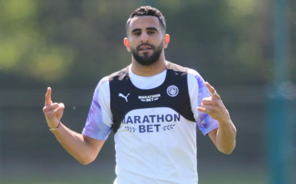 Manchester City's Riyad Mahrez in action during training at Manchester City Football Academy on May 27, 2020 - Tom Flathers/Manchester City FC via Getty Image