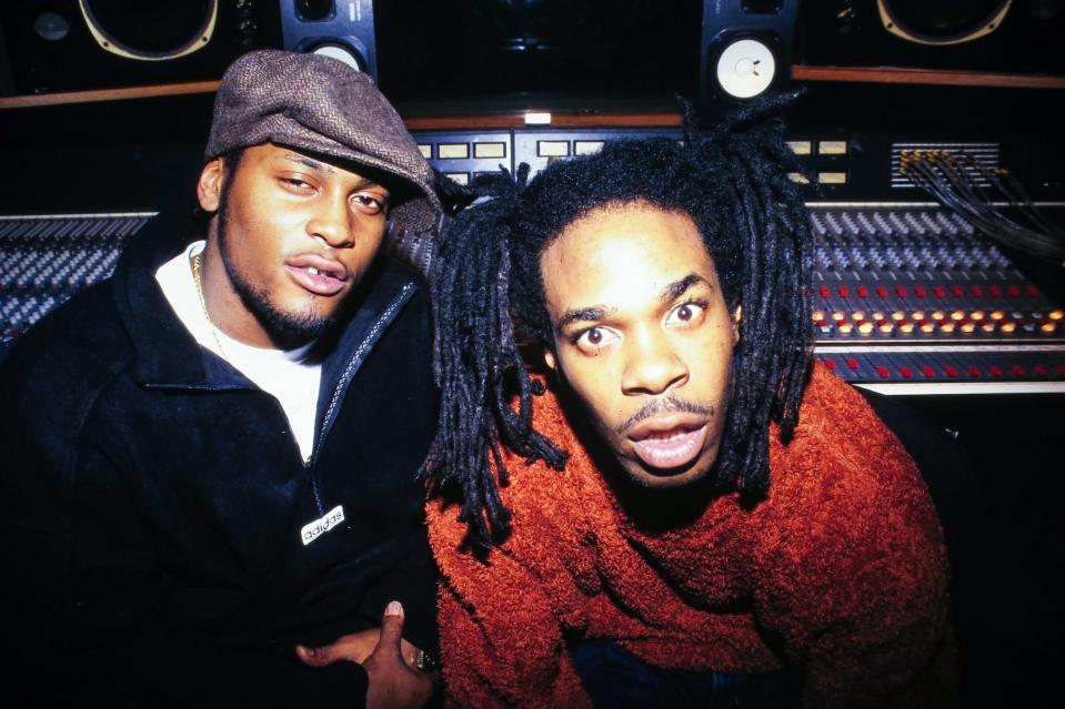 D'Angelo and Busta Rhymes at Battery Studio, New York, New York, December 13, 1995.