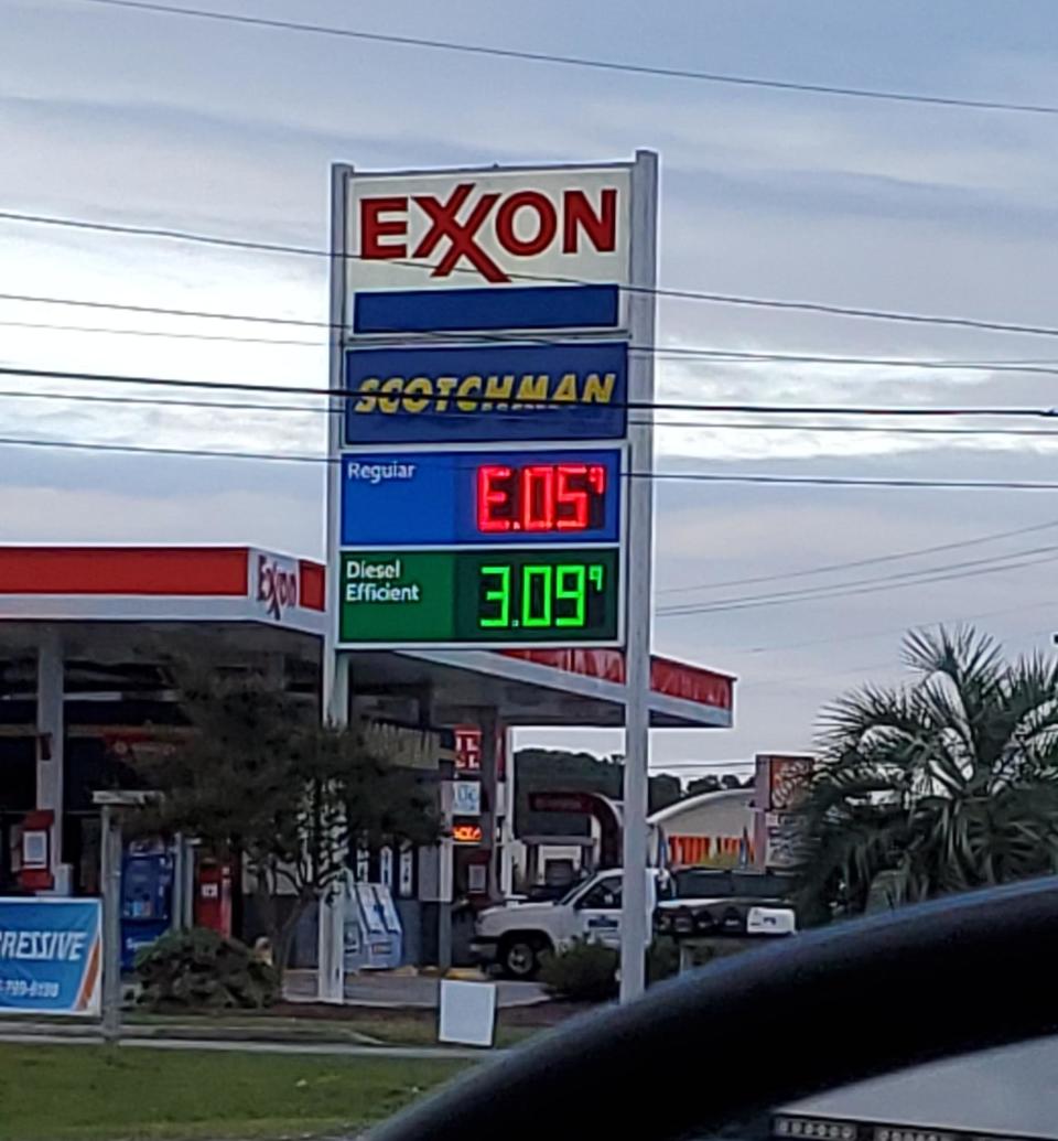 A gas station sign with the price backwards