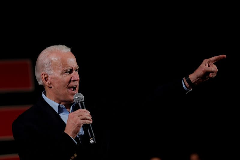 FILE PHOTO: Democratic 2020 U.S. presidential candidate and former Vice President Joe Biden speaks during a campaign event in Iowa City, Iowa, U.S.