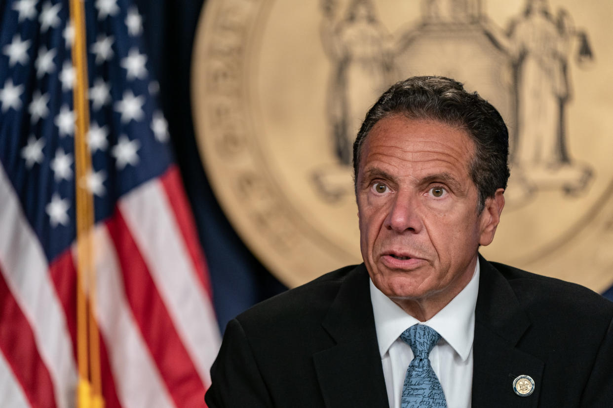 New York Gov. Andrew Cuomo's press conferences during the pandemic won him an Emmy and nationwide adoration, but the nursing home scandal, a sexual harassment allegation and his long record of bullying have suddenly made him vulnerable. (Photo: Photo by Jeenah Moon/Getty Images)