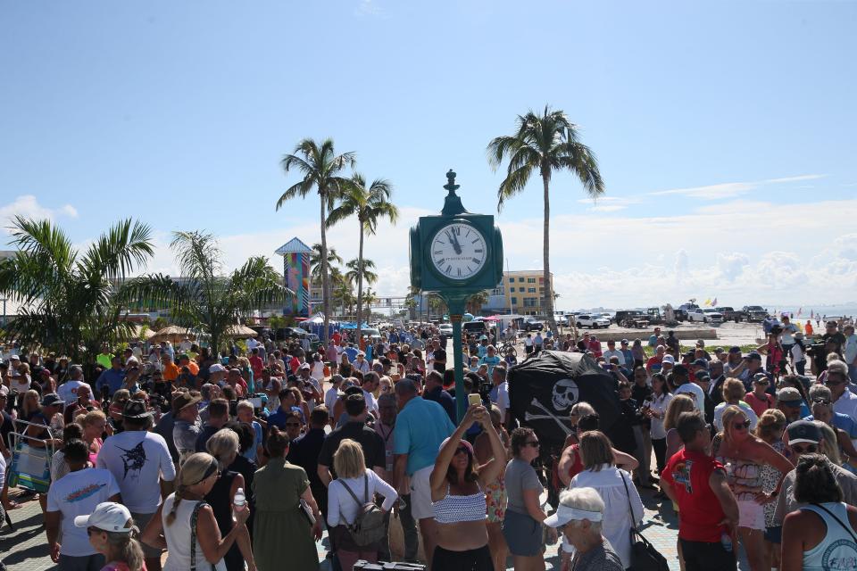 Moments from the one year anniversary of Hurricane Ian on Fort Myers Beach on Thursday, Sept. 28, 2023. A ceremony was held at Bayside Park. The new clock at Times Square was unveiled shortly after the ceremony.
