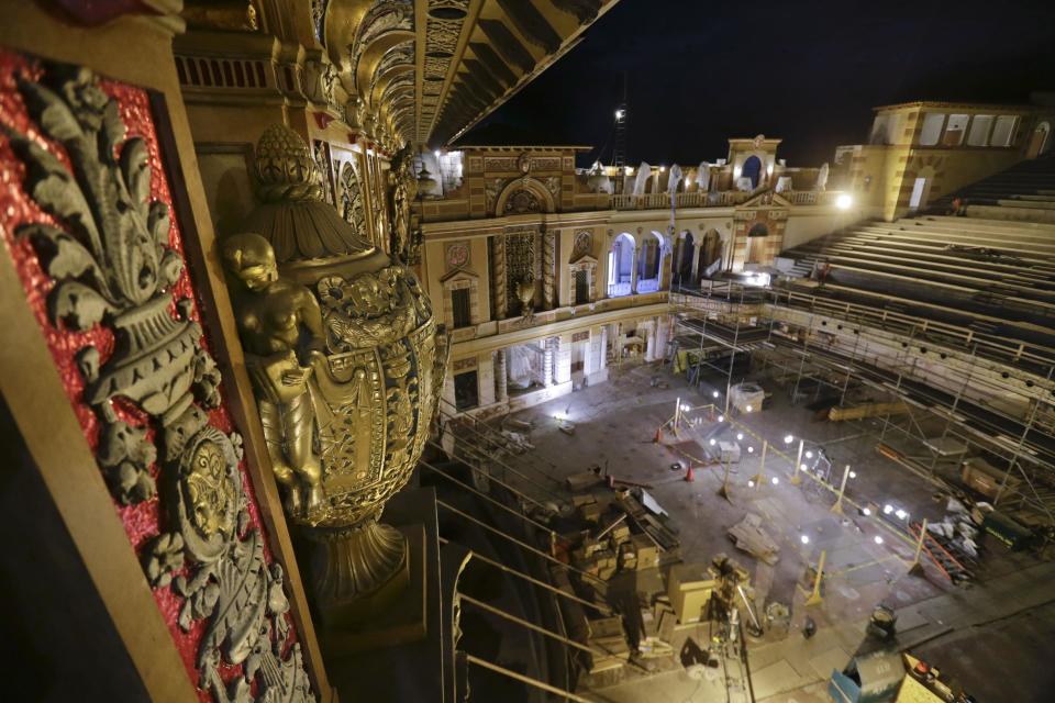 Detailed work from the recently restored proscenium is seen during the renovation of the Saenger Theater in Downtown New Orleans on Wednesday, May 22, 2013. (AP Photo/Gerald Herbert)