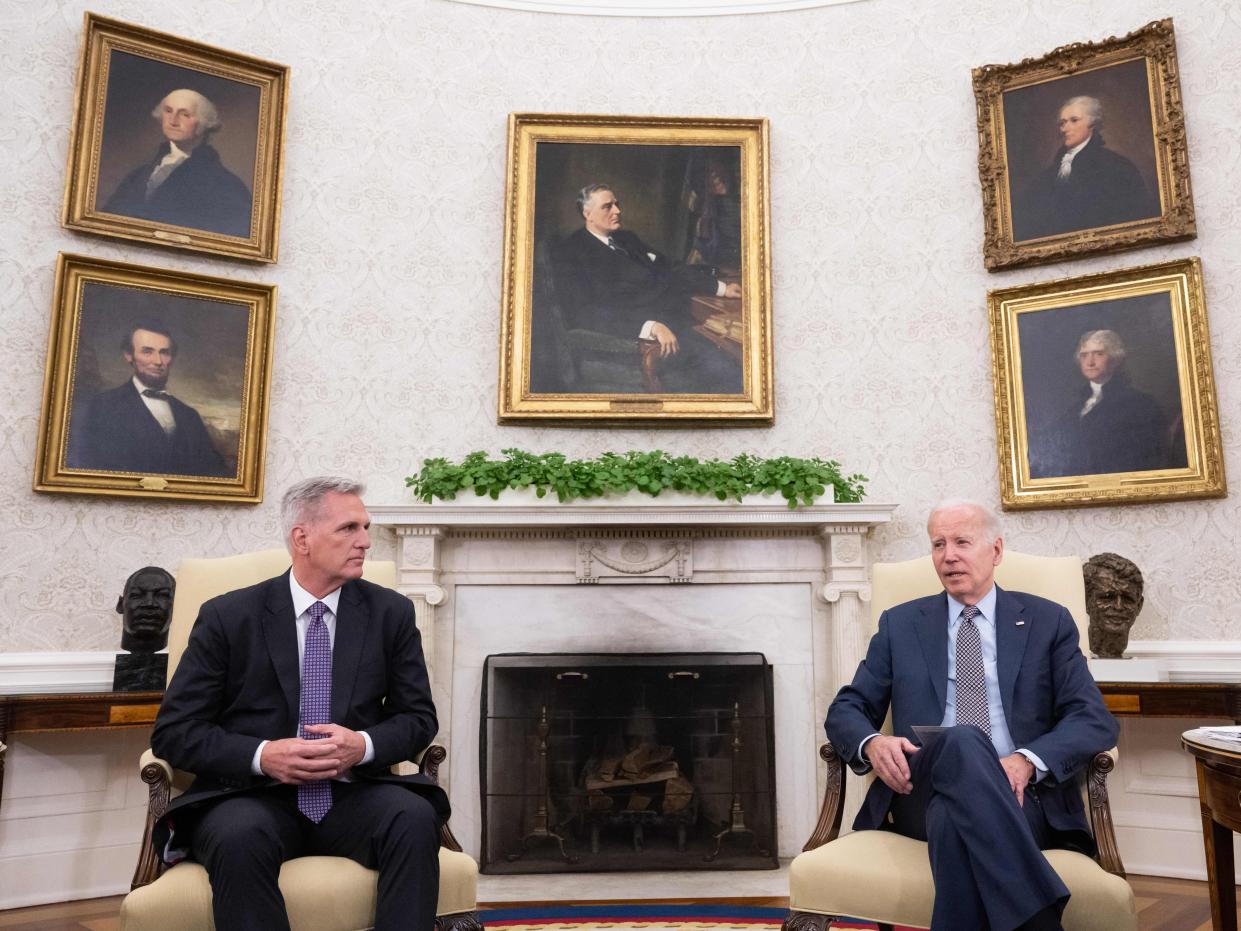 Kevin McCarthy with President Joe Biden at an Oval Office meeting on the debt ceiling on May 22.