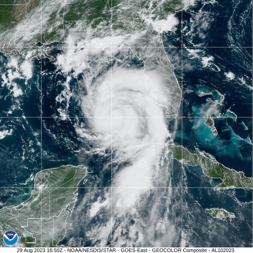 Satellite view of Hurricane Idalia 1:30 pm Aug. 29, 2023.