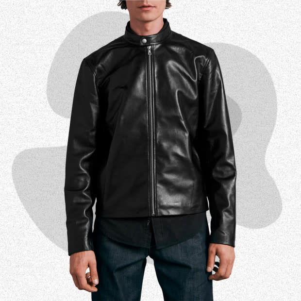 <p>Courtesy of Rag & Bone</p><p>A cafe racer, named for the sporty, customized bikes that originated in Britain, is a slick alternative to the traditional moto jacket. Rag & Bone’s take on the style is as simple as they come, featuring a straight zip front and button collar. Extraneous details like zip pockets are swapped out in favor of a clean, minimalist silhouette. Another advantage of the simple design is that, without the extra straps and buckles, you won’t sound like Santa’s sleigh every time you shift in your seat. </p><p>[$995; <a href="https://click.linksynergy.com/deeplink?id=b8woVWHCa*0&mid=1237&u1=mj-bestleatherjackets-jzavaleta-080423-update&murl=https%3A%2F%2Fwww.nordstrom.com%2Fs%2Frag-and-bone-icons-archive-cafe-racer-leather-jacket%2F7078818" rel="nofollow noopener" target="_blank" data-ylk="slk:nordstrom.com;elm:context_link;itc:0;sec:content-canvas" class="link ">nordstrom.com</a>]</p>