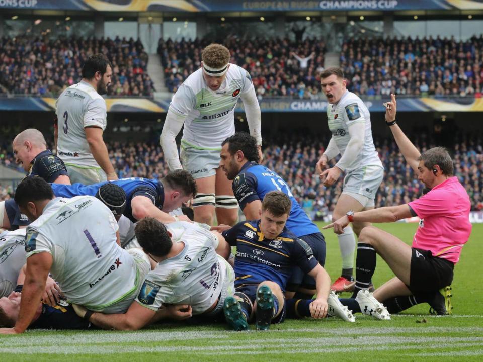 Blair Cowan scores a consolation try for Saracens (Getty)