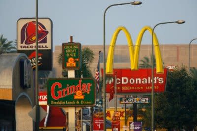 Fast-food restaurant line the streets in the Figueroa Corridor area of South Los Angeles.