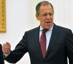 Russian Foreign Minister Sergei Lavrov speaks during a meeting with Russian President and UN-Arab League special envoy and peace mediator in central Moscow