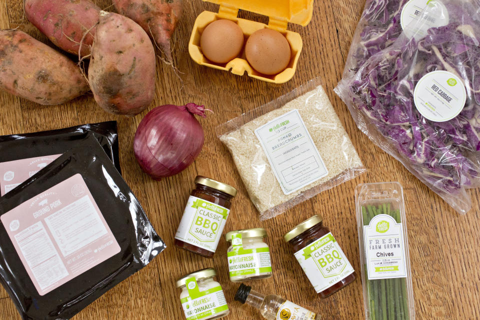 Ingredients from a HelloFresh AG delivery meal kit on Nov. 15, 2017. (Photo: Bloomberg via Getty Images)