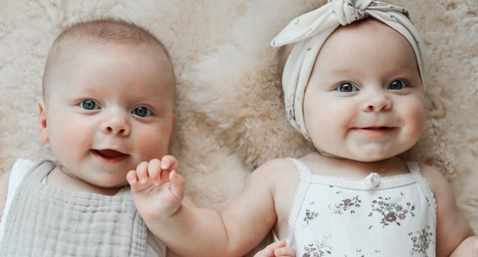 Twins Joseph (left) who was trapped in the locked car and Audrey (right), 7-months-old