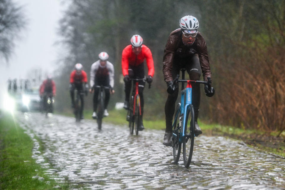 ROUBAIX FRANCE  APRIL 06 Michael Schr of Switzerland and Ag2R Citren Team during the ParisRoubaix 2023 Training Day 1  UCIWT  on April 06 2023 in Roubaix France Photo by Luc ClaessenGetty Images