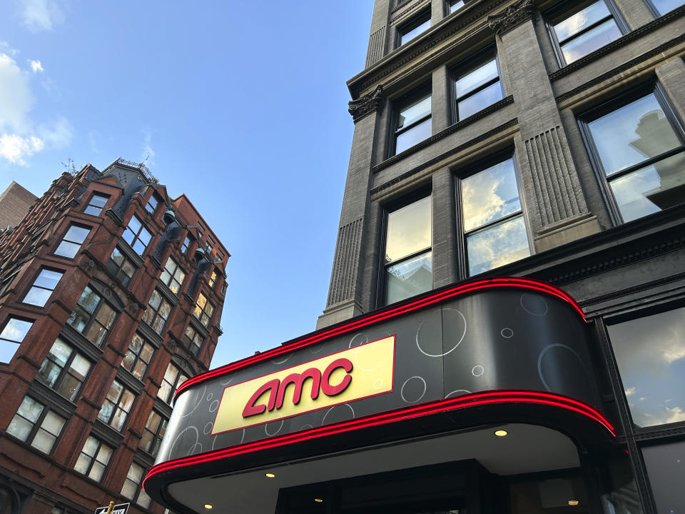 AMC movie theater, building exterior, New York City, New York, USA. (Photo by: GHI/UCG/Universal Images Group via Getty Images)