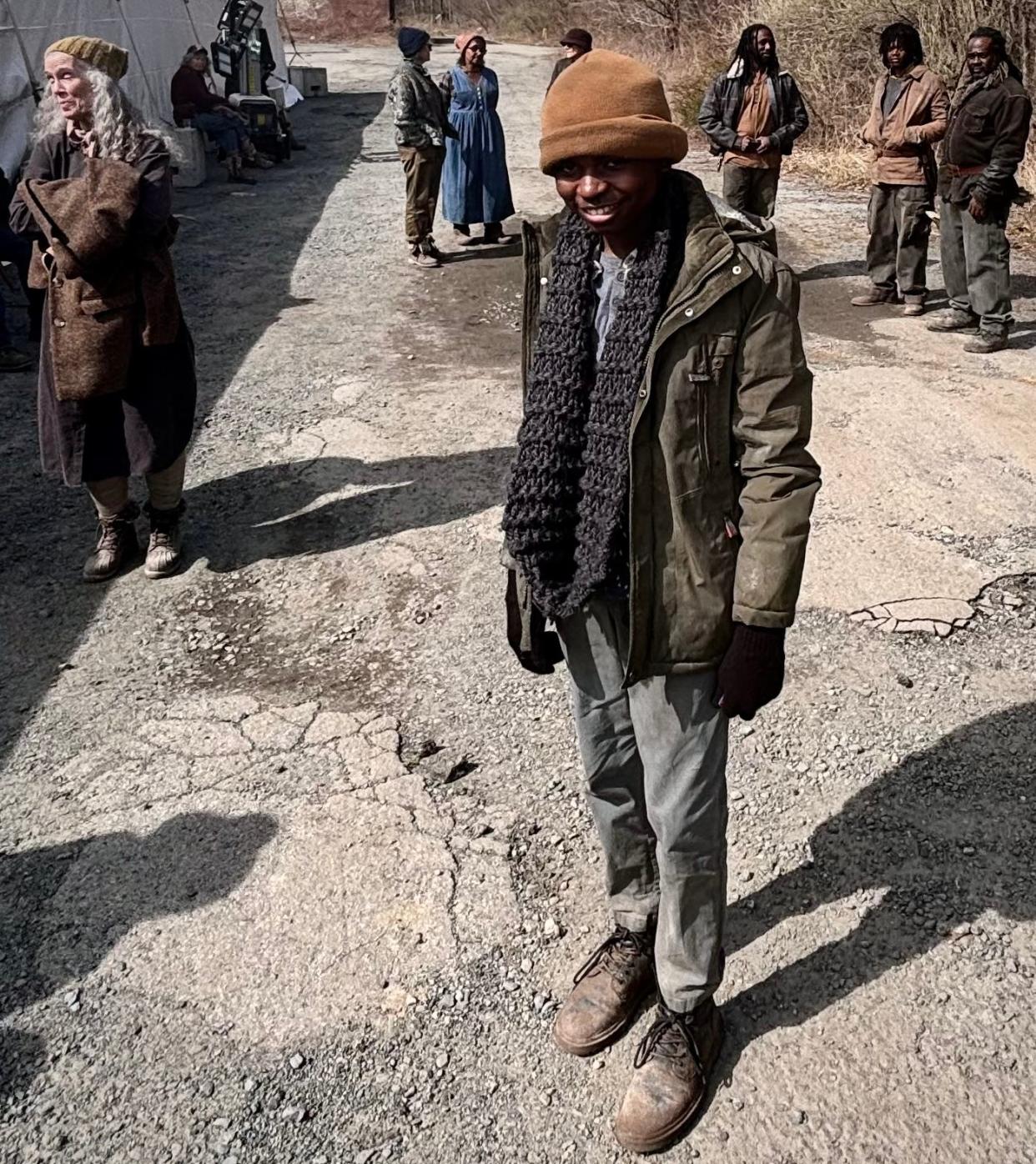 Zombie extra Dayshon Miles is seen here on Monday, April 8, 2024, at Whittenton Mills in Taunton during a break from the filming of an episode of the AMC television show "The Walking Dead: Dead City."