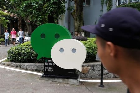 A WeChat logo is displayed inside TIT Creativity Industry Zone where Tencent office is located in Guangzhou, China May 9, 2017. Picture taken May 9, 2017. REUTERS/Bobby Yip