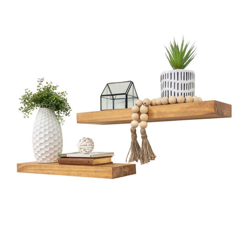 6) Walnut Evonne Solid Wood Floating Shelves