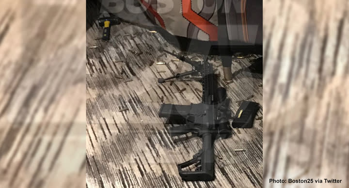 One of the guns found in the Las Vegas shooter’s hotel room at the Mandalay Bay. (Photo: <a href="http://www.fox25boston.com/news/boston-25-news-obtains-exclusive-photos-of-las-vegas-shooters-guns/618716556" rel="nofollow noopener" target="_blank" data-ylk="slk:Boston25 via Twitter;elm:context_link;itc:0;sec:content-canvas" class="link ">Boston25 via Twitter</a>)