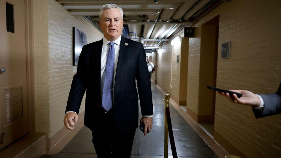 PHOTO: House Oversight and Accountability Committee Chairman James Comer (R-KY) arrives for a Republican caucus meeting in the basement of the U.S. Capitol on September 14, 2023 in Washington, DC. (Chip Somodevilla/Getty Images)