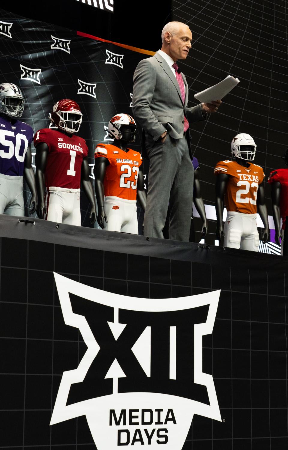 Big 12 Commissioner Brett Yormark speaks during the first day of Big 12 Media Days in AT&T Stadium in Arlington, Texas, July 12, 2023.
