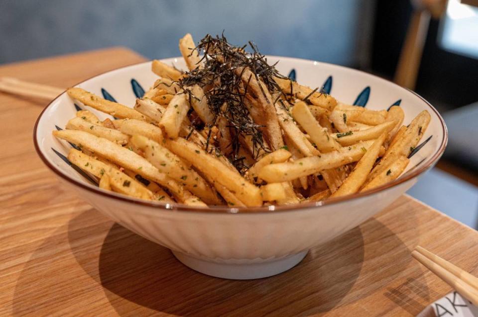 Furikake fries are ready to serve at Hello Temaki in Elk Grove last week. Furikake is a Japanese seasoning blend of dried fish, sesame seeds, chopped seaweed, sugar and salt, typically sprinkled over rice.