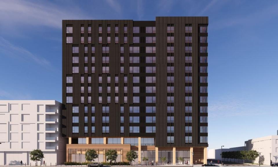 Harbor Bay Ventures of Illinois is proposing a 13-story apartment building, shown here in a conceptual rendering, at 1479 N. High St. in the University District, on the site of the Bier Stube bar.