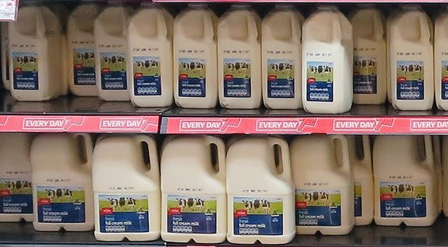 Fridges stocked with milk are seen in a Coles supermarket on May 24, 2016 in Sydney, Australia. Photo: Getty Images