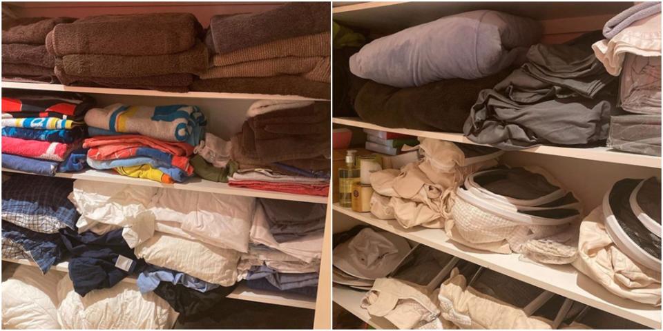 The inside of a linen cupboard in Johanna Griggs' house