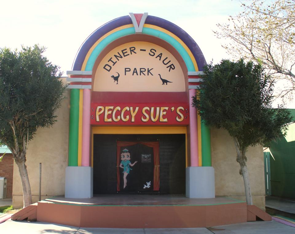 Customers can come and watch local bands perform on the rear stage at Peggy Sue's, as seen on 02/17/24. Good sounds and good eats are available for the traveler.