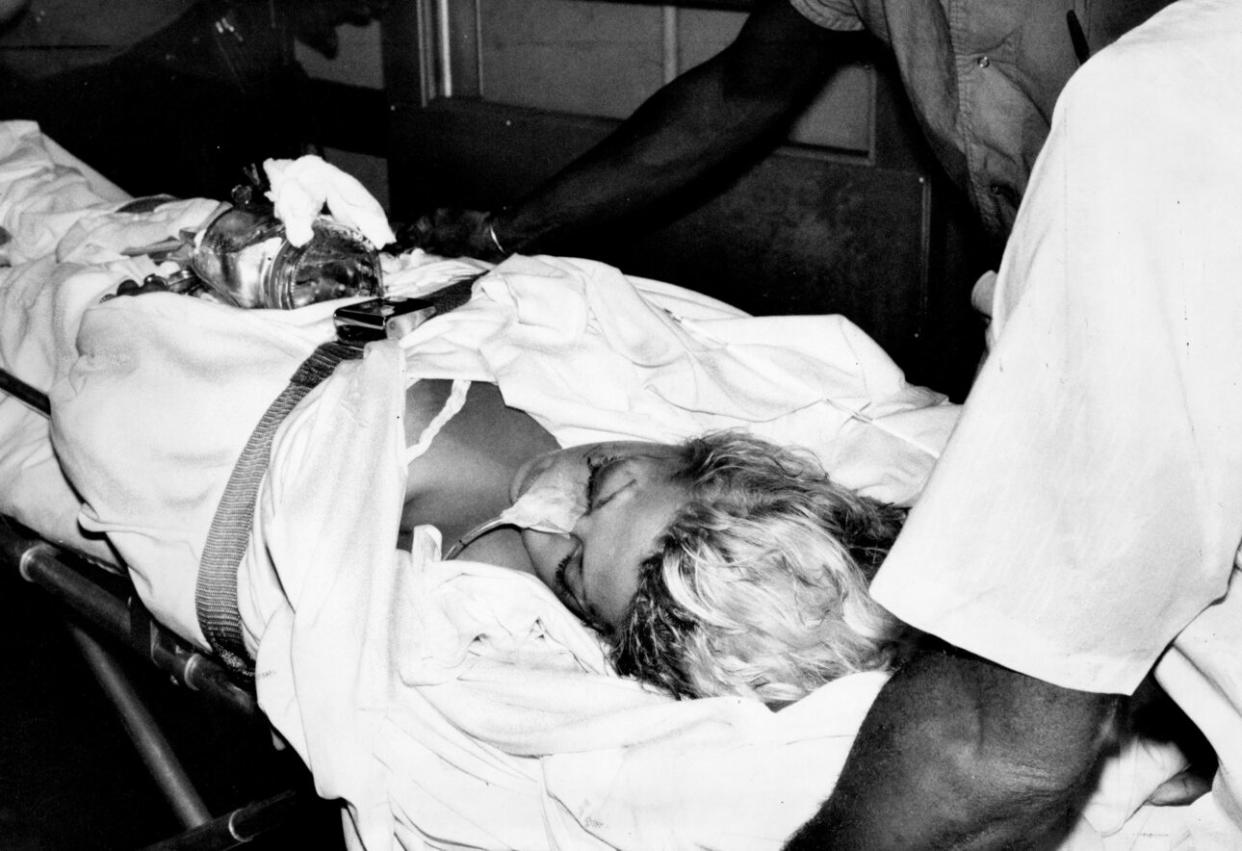 Moore moved to a cauldron. Here ‘Son of Sam’ victim Stacy Moskowitz, 20, is rushed into Kings County Hospital’s operating room with gunshot wounds to the head in 1977. She dies, becoming the last of six people David Berkowitz murdered in his trawlings of the Bronx, Brooklyn, and Queens. (Credit: Bill Turnbull/NY Daily News Archive via Getty Images)