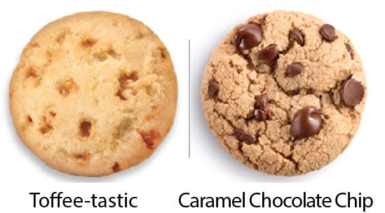 Girl Scout Cookie comparisons: Toffee-tastic vs. Caramel Chocolate Chip. Girl Scouts of the USA/Enrique Rodriguez composite