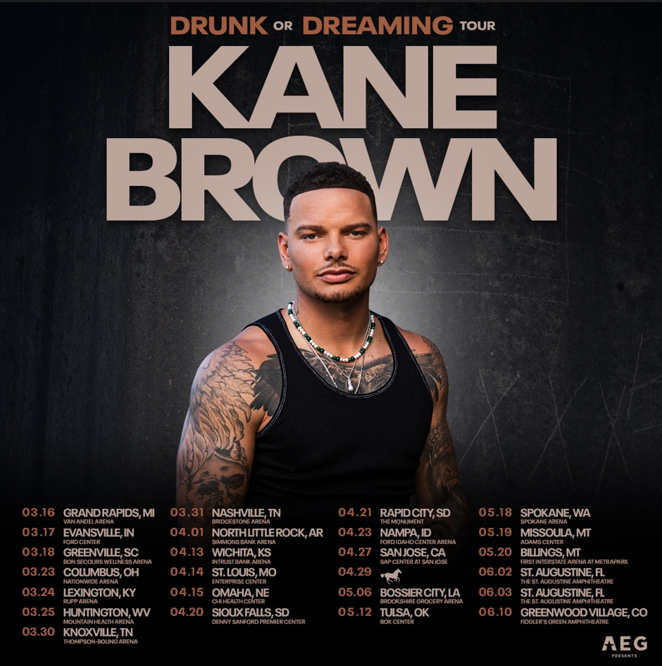 Country music superstar Kane Brown has announced the 23-date American leg of his worldwide "Drunk or Dreaming " tour