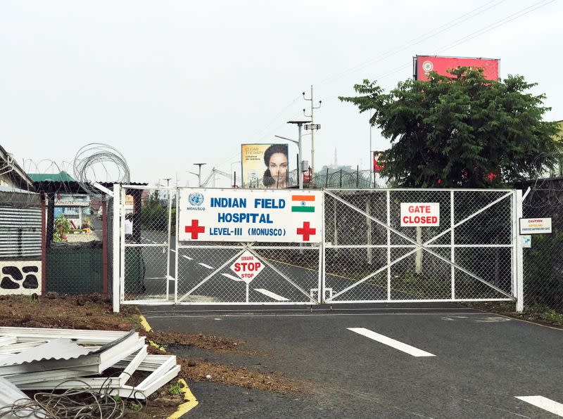 A general view of the locked entrance to the Level III Indian Field Hospital in Goma