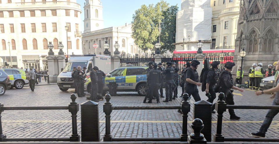 <em>Precaution – the station was closed as a precaution, with armed guards seen outside (Picture: PA)</em>