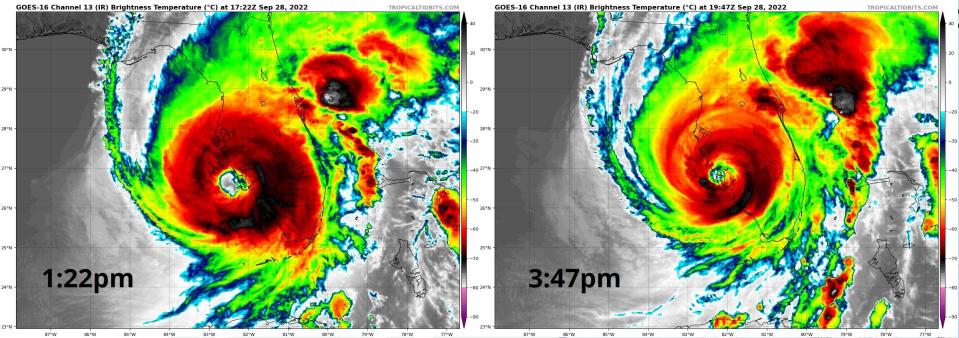 As Ian begins to move inland this afternoon, convection is becoming a little less intense and symmetrical