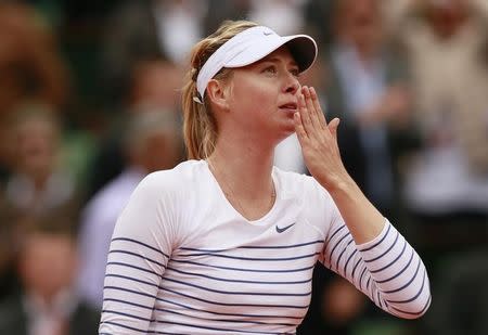 Tennis - French Open - Roland Garros, Paris, France - 29/5/15 Women's Singles - Russia's Maria Sharapova celebrates winning her third round match Action Images via Reuters / Jason Cairnduff Livepic