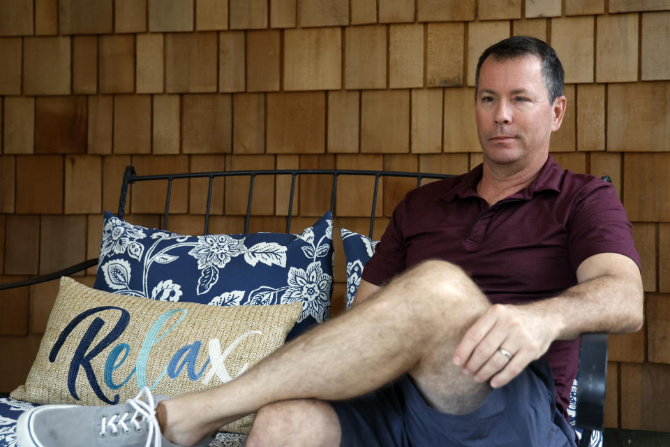 Phil Durst sits for a portrait in Homewood, Ala., on Tuesday, Aug. 15, 2023. The 51-year-old was one of four patients to get stem cell transplants as part of the first U.S. study to test the technique, which could someday help thousands. Though additional treatment is sometimes needed, experts say the stem cell transplant offers hope to people with few if any other options. (AP Photo/Butch Dill)