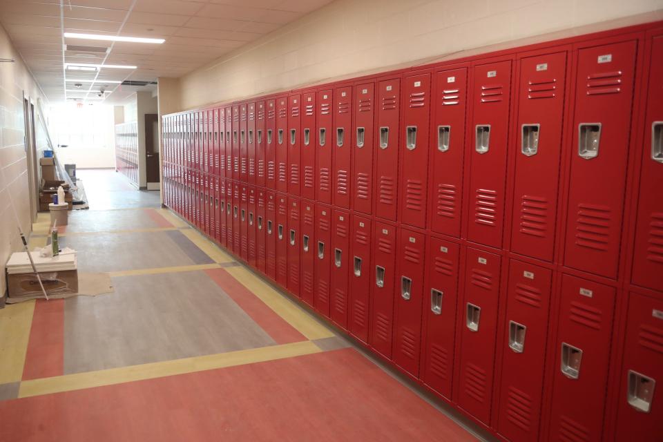 New lockers line the hallway, as shown June 17, as part of an addition made to Jackson Middle School.