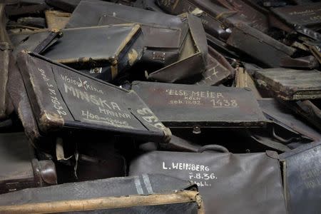 File photo of suitcases that belonged to people brought to Auschwitz for extermination, displayed at the former German Nazi concentration and extermination camp Auschwitz in Oswiecim January 19, 2015. REUTERS/Pawel Ulatowski