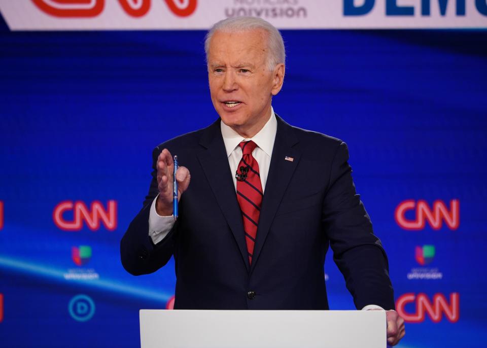 Former Vice President Joe Biden, seen here participating in the March 15 debate with Sen. Bernie Sanders (I-Vt.), now faces the task of uniting the Democratic Party behind him. (Photo: MANDEL NGAN/AFP/Getty Images)