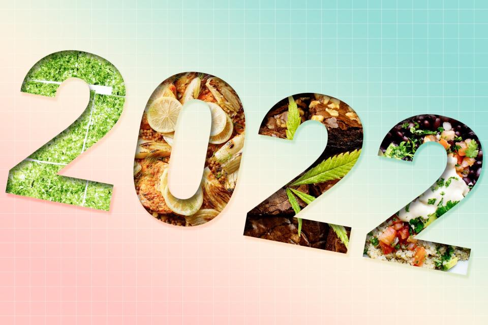 2022 made up of food items written on a designed background